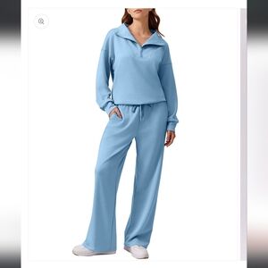 ✈️Pinspark Light Blue Athleisure 2pc Matching Set Wide Leg Pant NWT Size 2XL